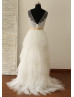 Sheer Lace Ruffle Tulle Long Prom Dress